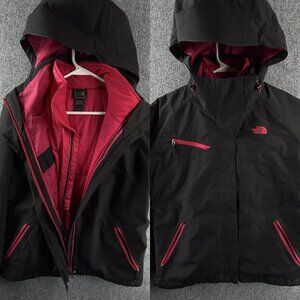 The North Face Hyvent 2in1 Large Jacket Women Black Pink Full Zip Pockets Lined